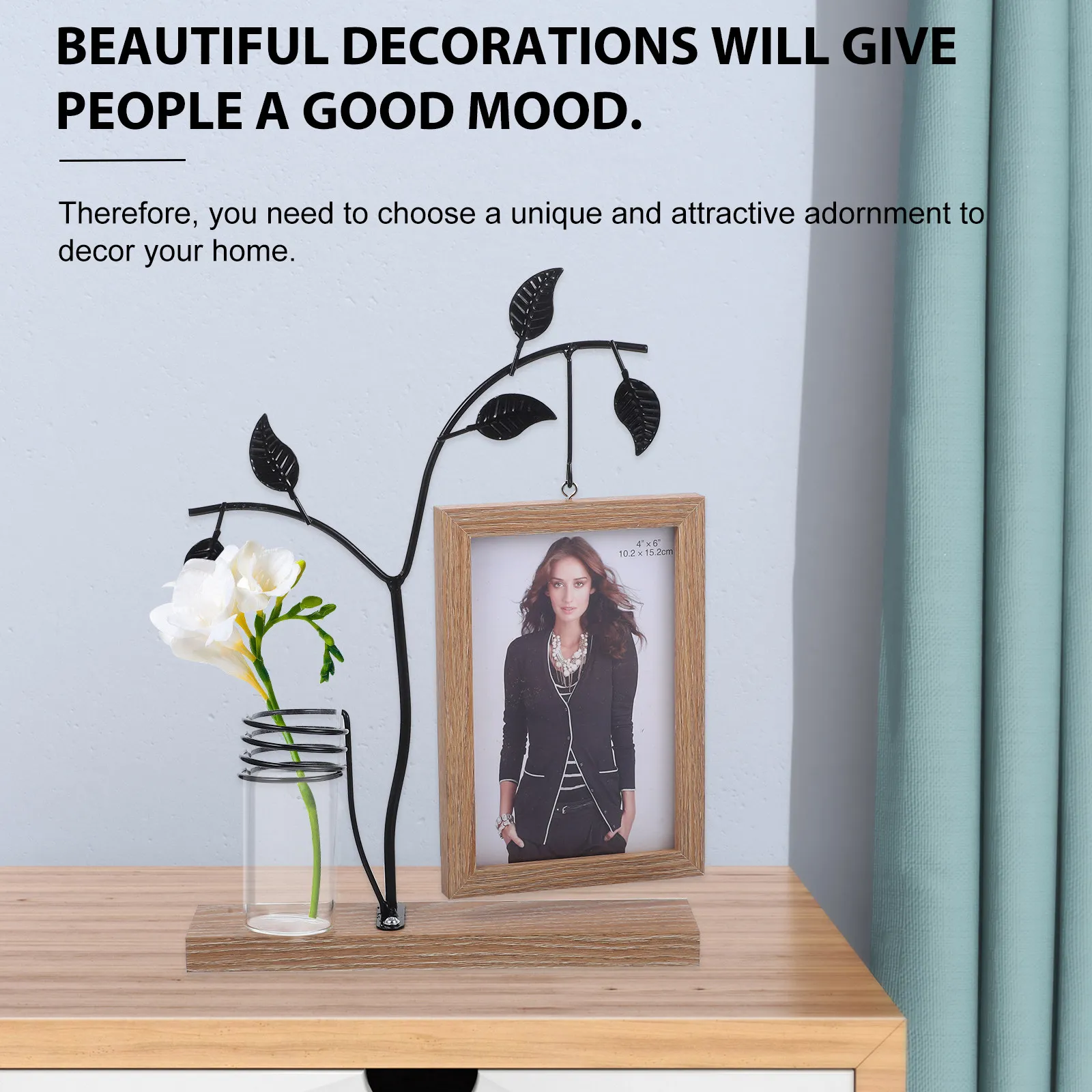 1Pcs Hydroponics Photo Frame Iron Art LED Illuminated Two-Sided Desktop Decor for Home Office Hotel Bar Ktv Modern Plant Display
