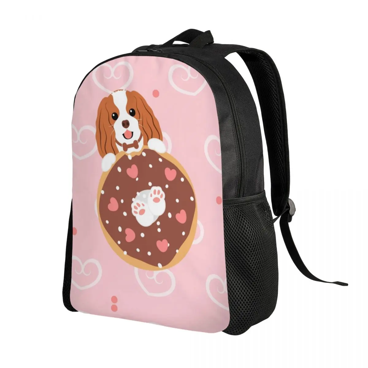 Love Cavalier King Charles Spaniel Donut Backpack for Girls Boys Dog College School Travel Bags Bookbag Fits 15 Inch Laptop