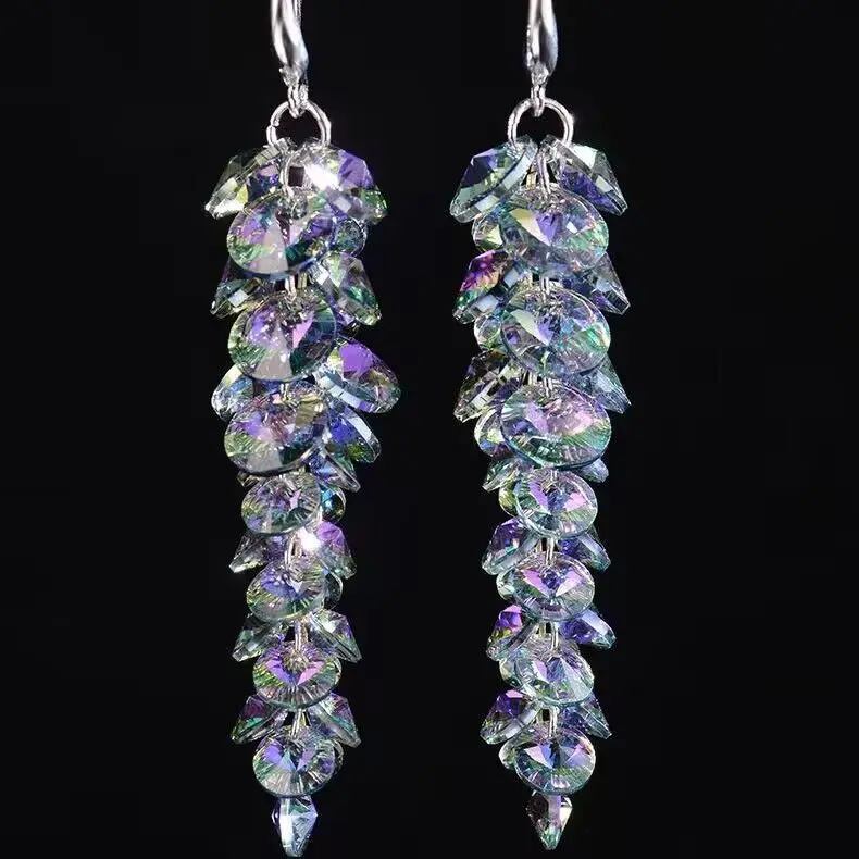 Crystal Long Dangle Earrings for Women Shinning Elegant Party Jewelry Sparking Drop Earrings
