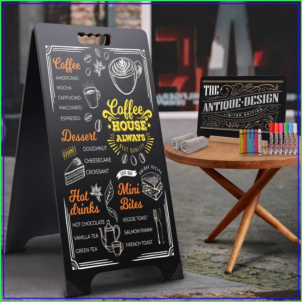 Double-Sided A-Frame Chalkboard Sign 16x32 with 8x12 Board & Markers for Wedding, Event, Restaurant