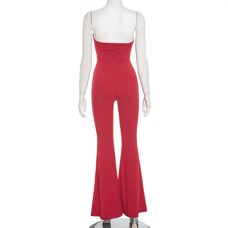 Autumn new solid color strapless sleeveless slim fit hollow out backless twisted jumpsuit