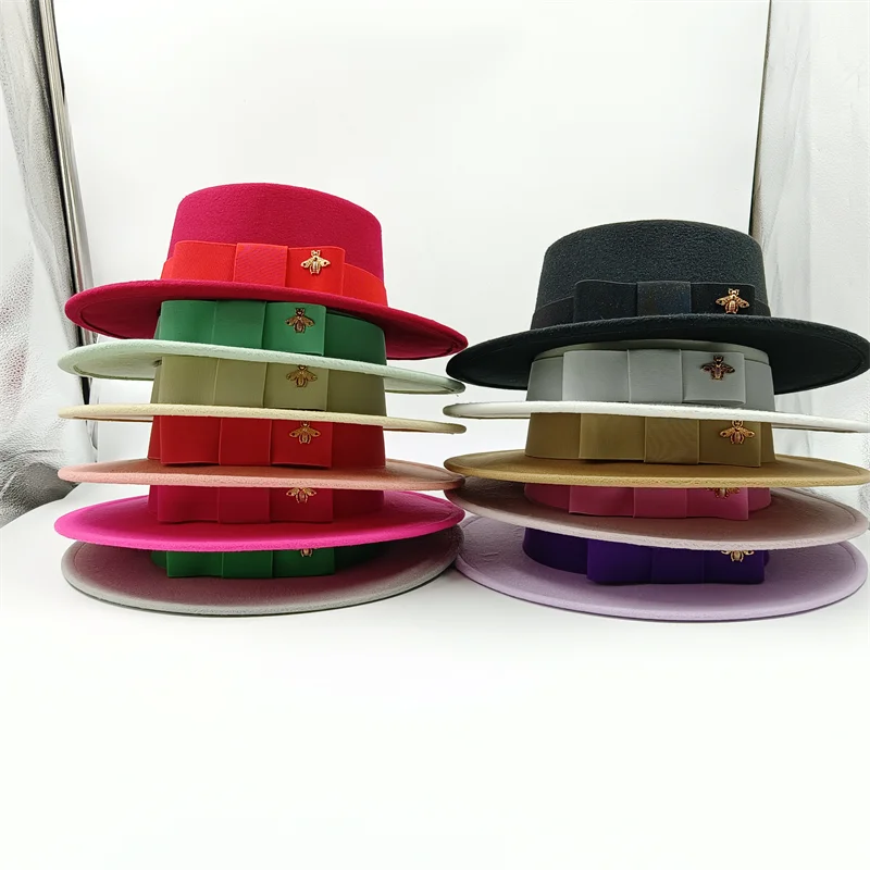 Chapeau en feutre pour hommes et femmes, Fedora rond, concave, surface convexe, nœud supérieur plat, ruban élastique, hiver, vente en gros, DN