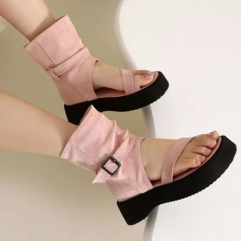 

ASILETO Luxury Women Sandals Clip Toe Thick Heels 4.5cm Platform Slip On Belt Buckle Plus Size 43 44 45 Leisure Summer Shoes