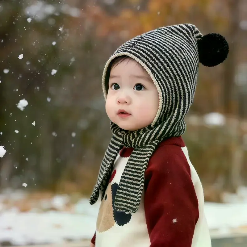 Set Cappello e Sciarpa in Lana Spessa per Bambini, Protezione Orecchie, Berretto Versatile per Ragazzi e Ragazze, Accessorio Moda Autunno Inverno