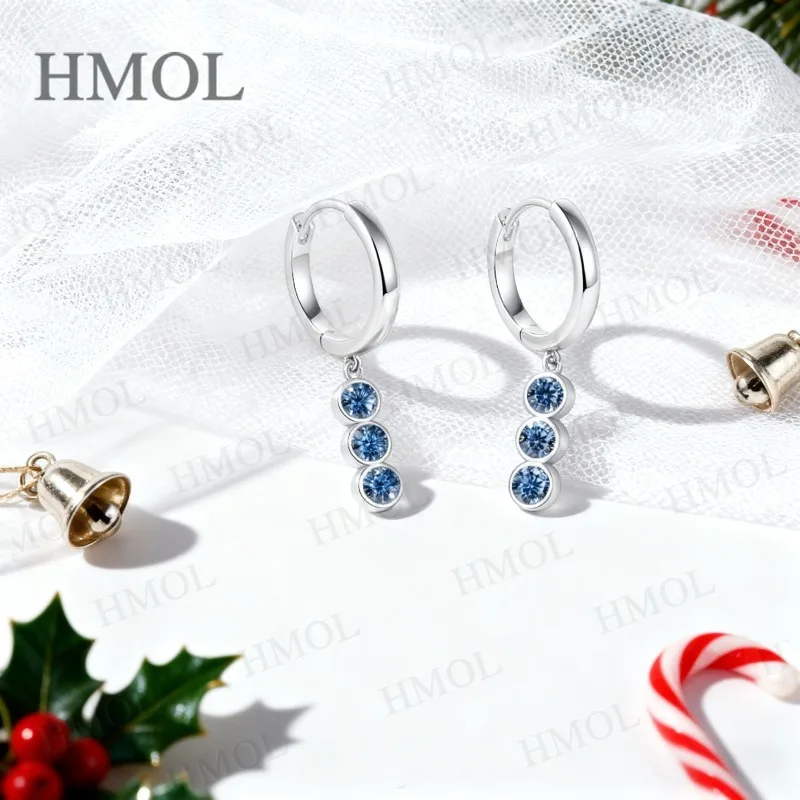 0.6CT متعدد الألوان مويسانيتي قطرة هوب أقراط مختبر نمت روبي الياقوت الكولومبي نمط S925 مجوهرات للنساء هدية مثالية