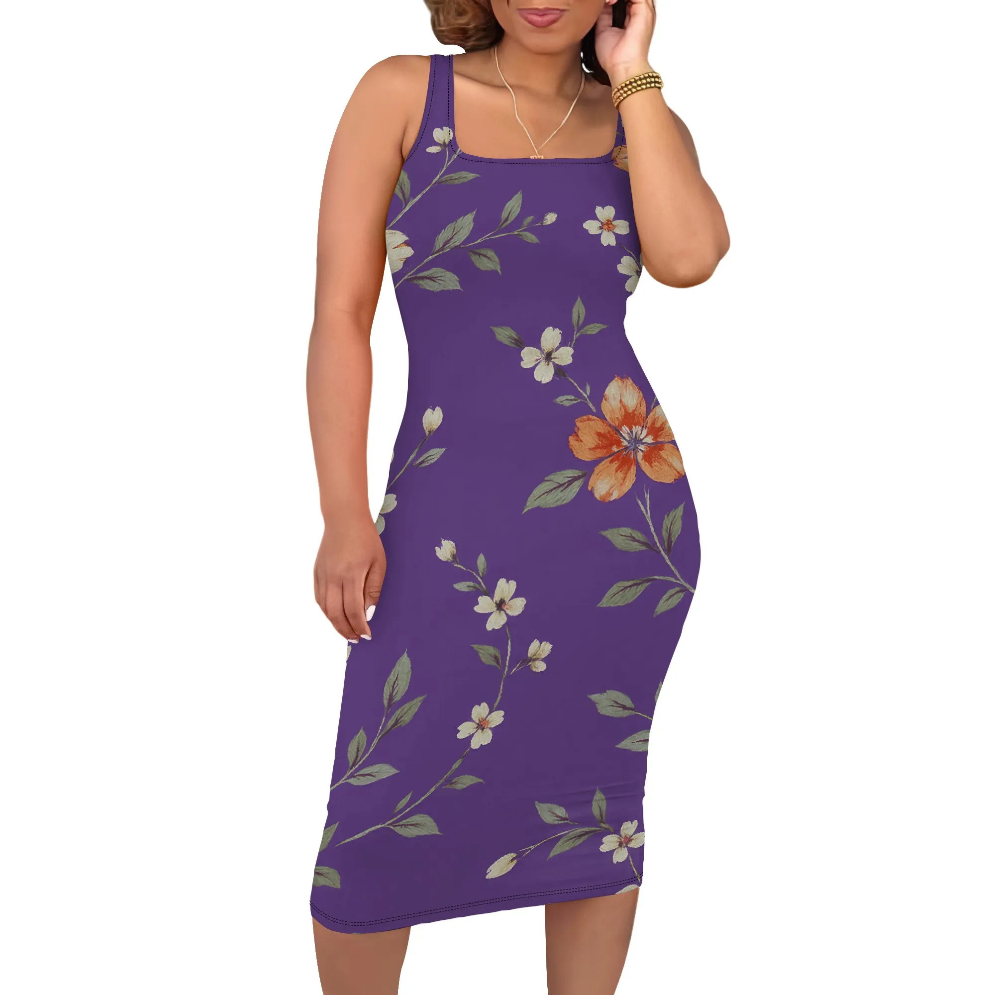 ผู้หญิงฤดูร้อน Sundress แขนกุดสแควร์คอฤดูใบไม้ร่วง Boho ดอกไม้พิมพ์ Tie Dye Elastic เอว Ruffle MIDI ชุด 2025
