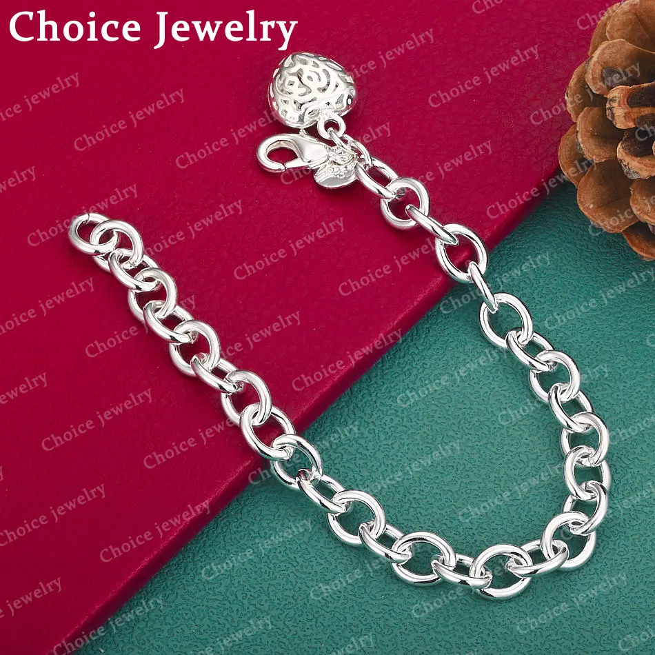 

925 Sterling Silver Hollow Heart Chain Bracelet For Men and Women Fashion Jewelry Classic Romantic Valentine's Day Gift