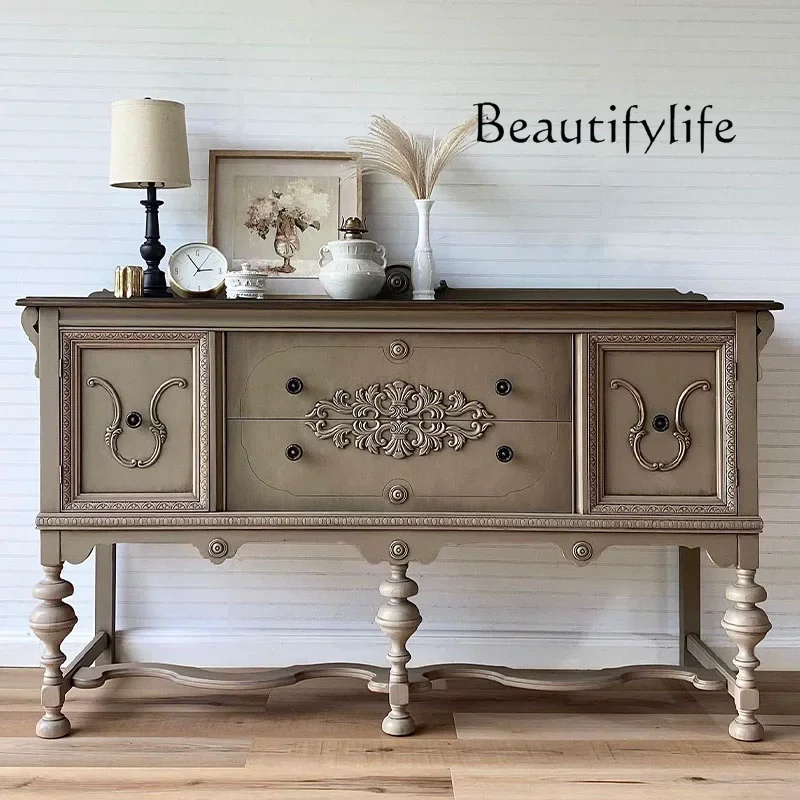 French solid wood porch cabinet integrated partition cabinet American retro small apartment household wall dining side cabinet