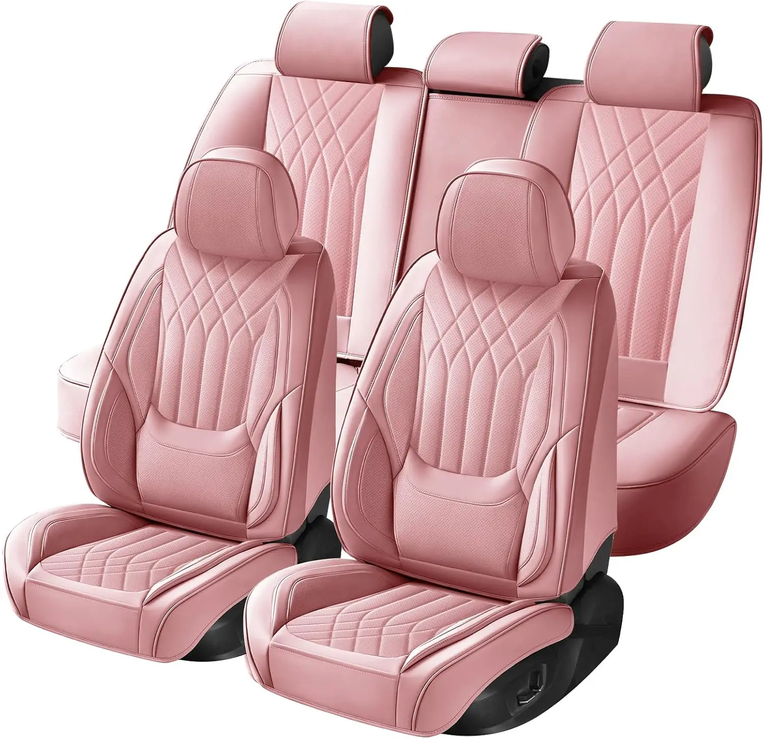 

Розовые роскошные кожаные чехлы для автомобильных сидений, полный комплект, универсальные для большинства автомобилей, внедорожников и грузовиков, женские аксессуары для интерьера.