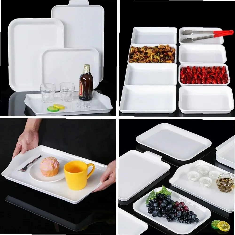 

Flat Melamine Kitchen Storage Trays Pastry Bread Restaurant Plates Large White Menu Dishes Plastic for Dinner Persentation