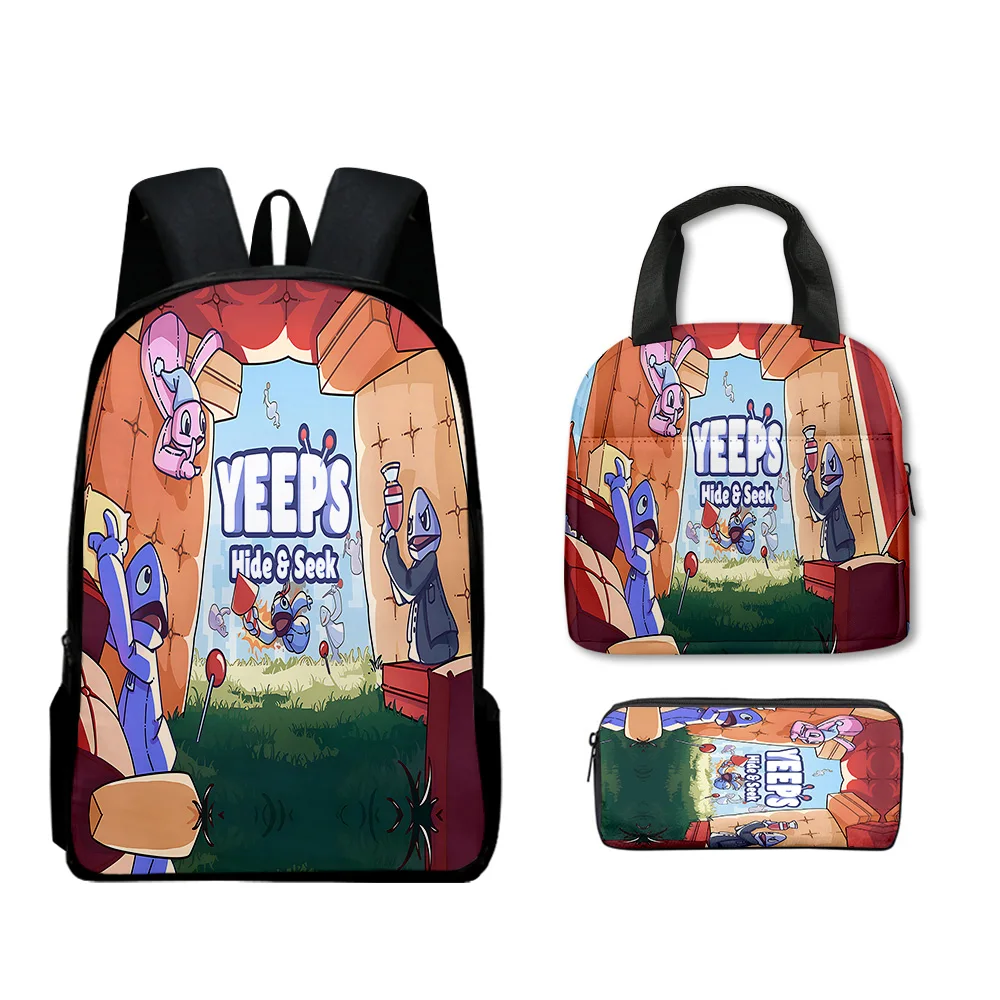 Trendy Popular Funny Yeeps Hide and Seek 3D Print 3pcs/Set Student School Bags Laptop Daypack Backpack Lunch bag Pencil Case