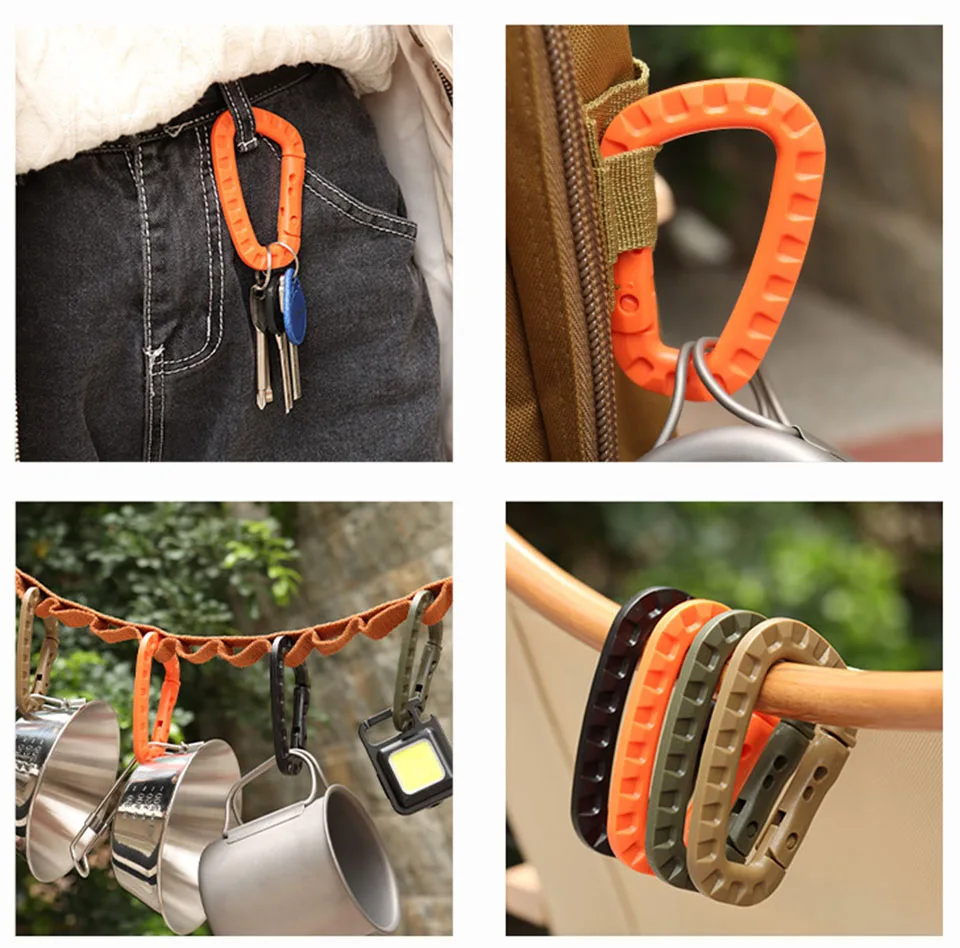 D Shape Plastic Snap Hook Outdoor Hiking Camping EDC Tactical Backpack Buckle Fast Carabiner Webbing Grimlock Lock Keychain