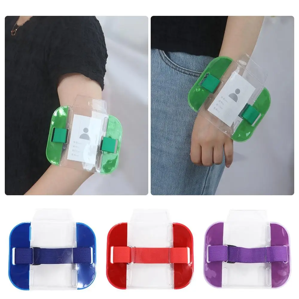 

Solid Color Women Arm Elastic Band Bag PVC Men ID Badge Holder Transparent Elastic Arm Band Credit Card Case Photo Armband