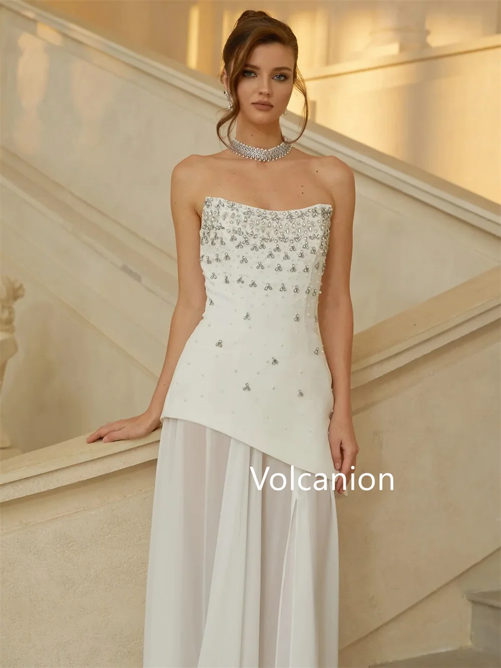 Personalizado requintado jérsei plissado lantejoulas a linha sem alças vestidos longos sob medida ocasião noite simples clássico