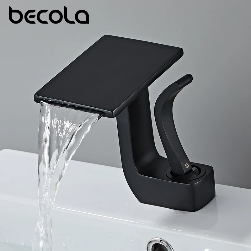 

Becola Waterfall Basin Faucets Black Chrome Brass Faucet Bathroom Sink Taps Single Handle Deck Mounted Hot and Cold Mixer Tap