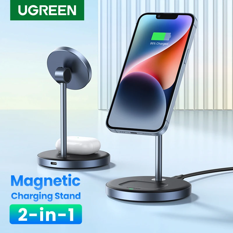 Supporto di ricarica Wireless magnetico UGREEN 20W Max Power supporto di ricarica 2 in 1 per iPhone 14 Pro Max/iPhone 13/caricabatterie rapido AirPods