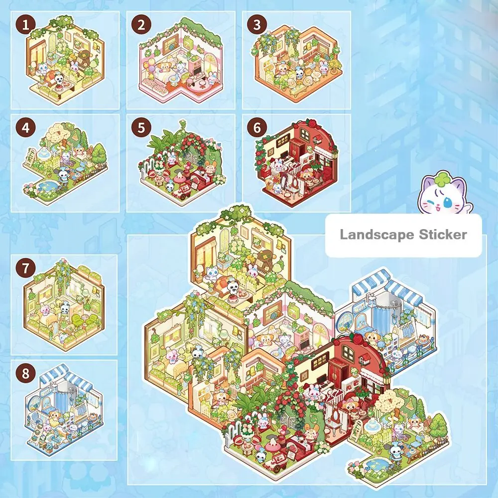 Creatieve Cartoon Mini 3D Landschap Sticker Boek DIY Miniatuur Huis Sticker Cabine Scène PET Miniatuur Scène Boek voor kinderen
