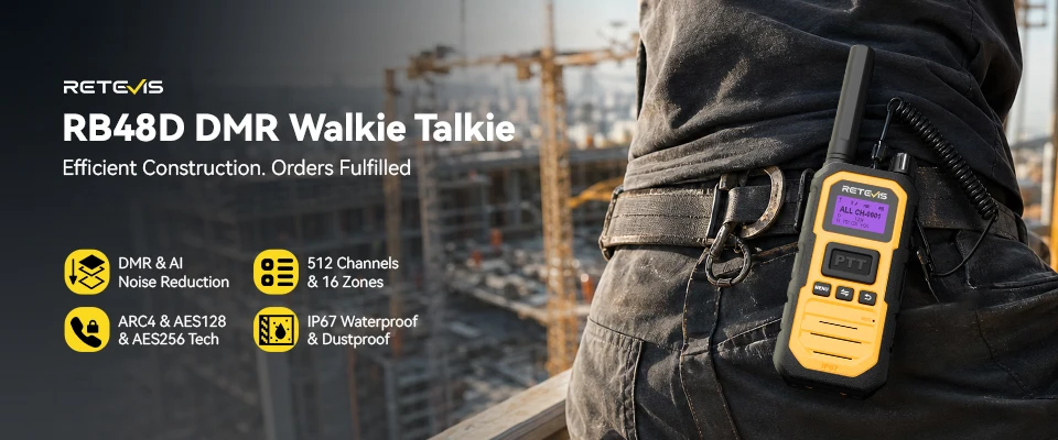 Retevis RB48D DMR Digitales Walkie-Talkie Dual-Mode Digital IP67 Wasserdicht Staubdicht Zwei-Wege-Funkgerät für Baustellen und Fabriken – Detail 1