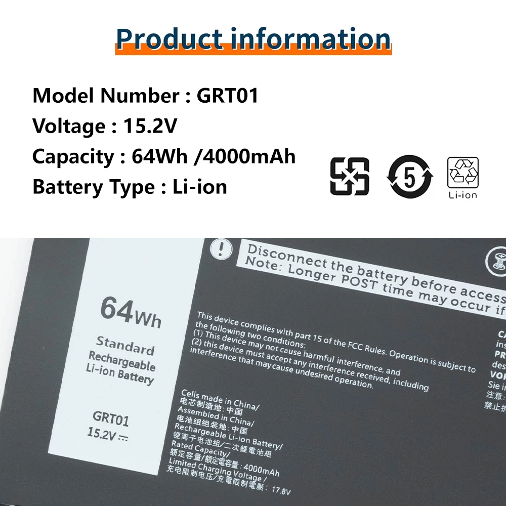 BVBH GRT01 Laptop Battery Compatible with Dell Latitude 5421 5431 5521 5531 Precision 3470 3561 3571 3581 3591 Mobile Work 15.2V