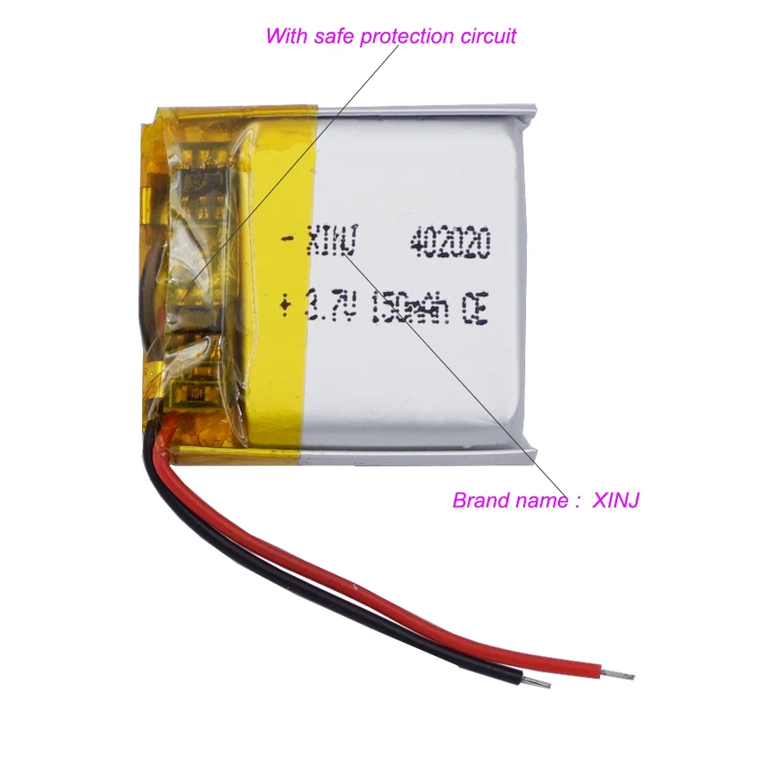 2pcs 3.7V 150mAh 0.55Wh Rechargeable Li-Polymer Battery 402020 JST 2Pin 1.0/1.25/1.5/2.0/2.54mm Plug For GPS Bluetooth Speaker