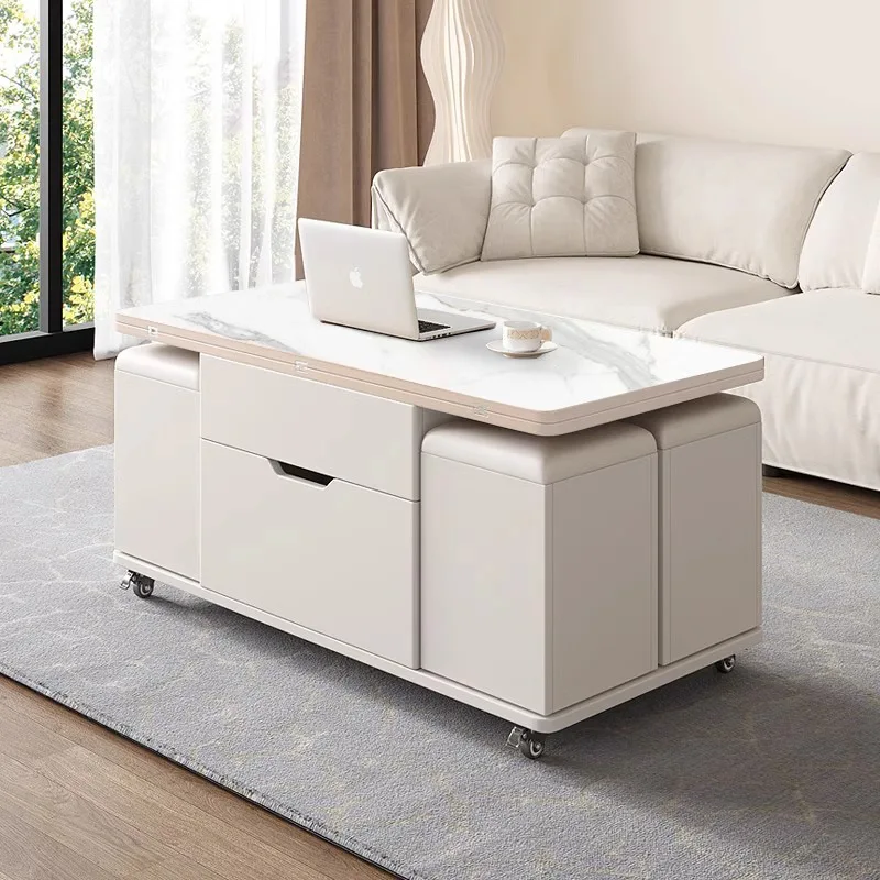 Easy to assemble, folding and lifting coffee table, slate countertop, modern and simple living room, dining table