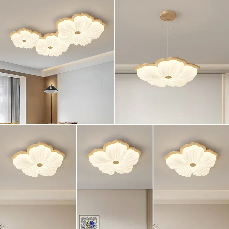 Flower Led Ceiling Light Cream Pendant Ceiling Lamp Bedroom Dining Table Children's Room Study 3 Colors Hanging Indoor Lighting