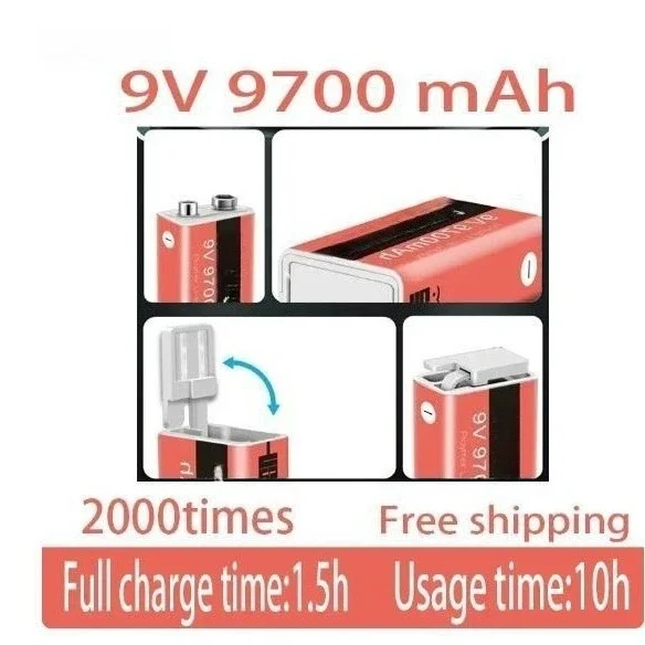 9V Rechargeable Battery 9700mAh USB Fast Charging For Multimeter Toy Remote Control Microphone High Capacity Power Supply