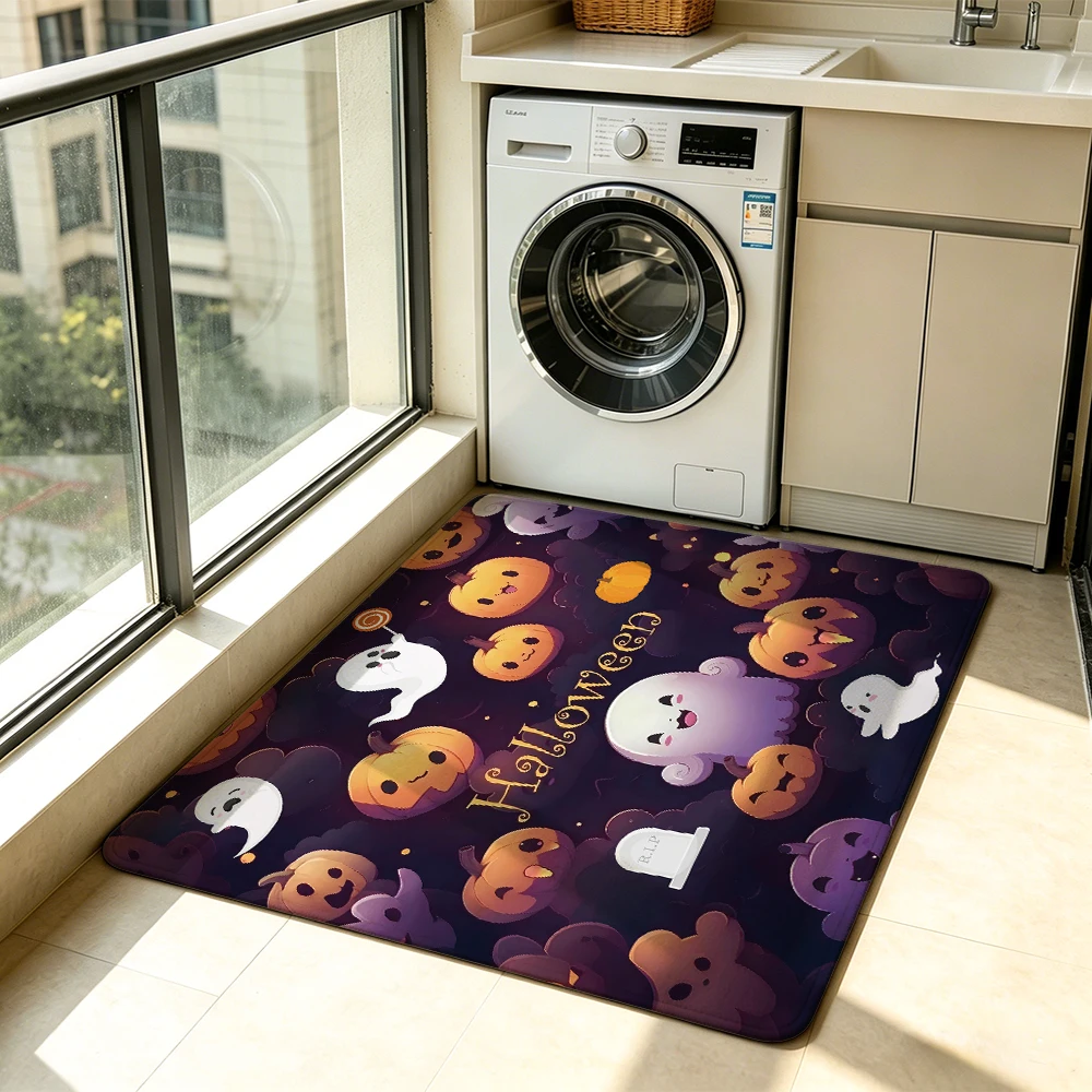 1pc cartoon ghost pumpkin Halloween living room floor mat anti-slip silicone tufted carpet for sofa