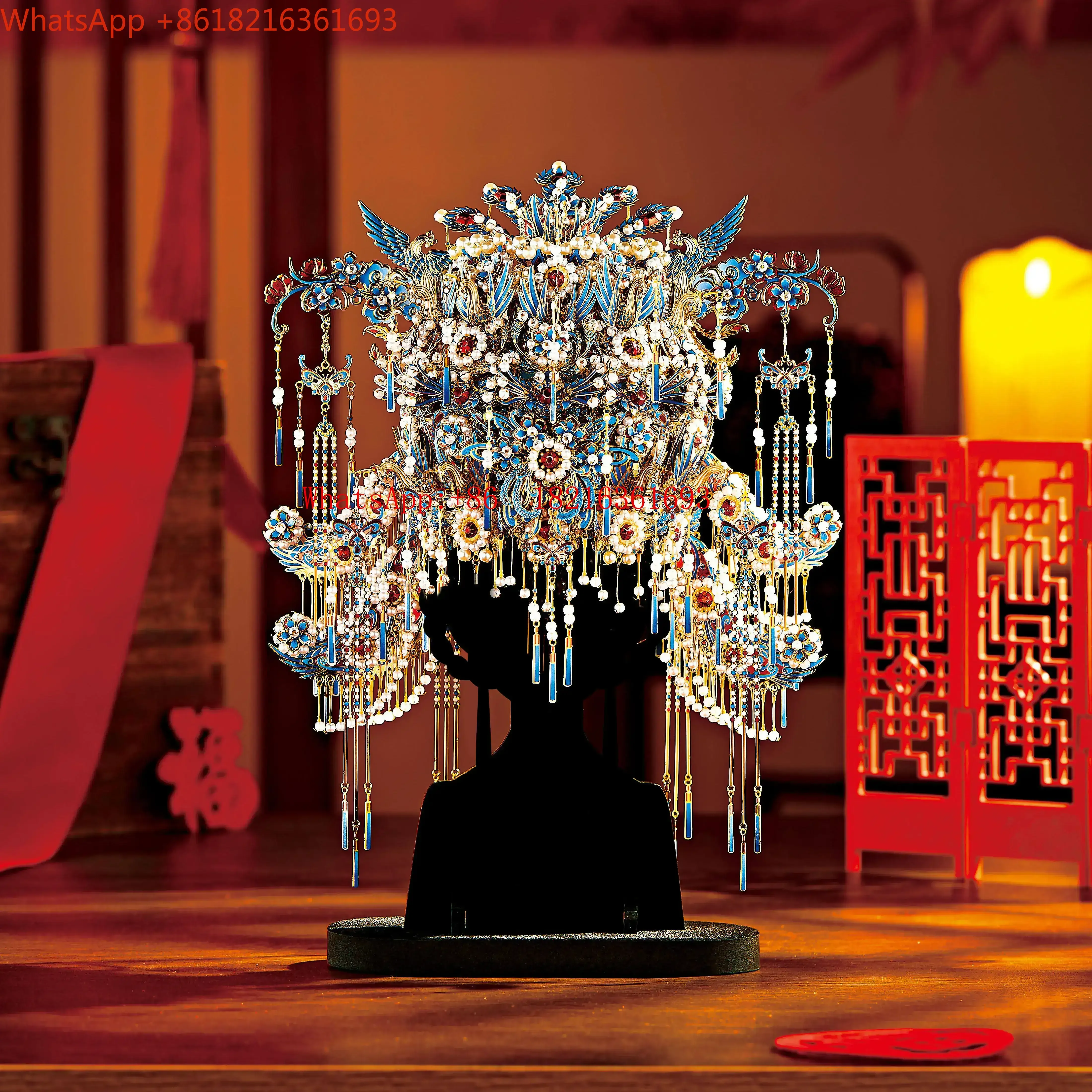 Limited Offer Traditional Chinese DIY Assembly Model Adult Handmade Wedding Gift 3D Metal Dot Emerald Phoenix Crown