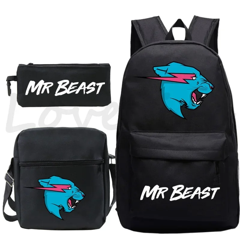 Mr Beast Mochila para Meninos e Meninas, Back to School Bags, Crianças, Adolescentes, Shoulder Bagpack, Travel Knapsack, Rucksack, 3 pcs por conjunto