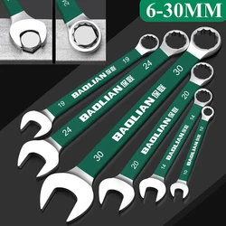 6-30mm Durable Chromium Vanadiuim Steel Wrench Plum Blossoms Open Combination Wrench Double Fast Ratchet Wrench Auto Repair Tool