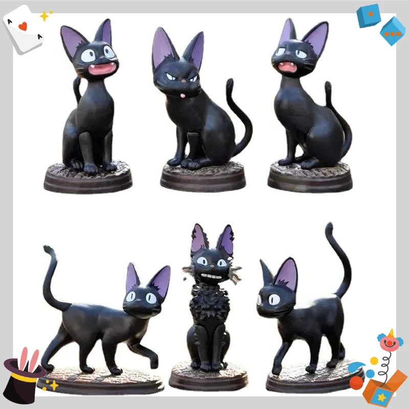 

6 Black Cat Figurines Anime Accessories Cartoon Cat Plush Trendy Toys Miniature Car Ornaments Models Wholesale