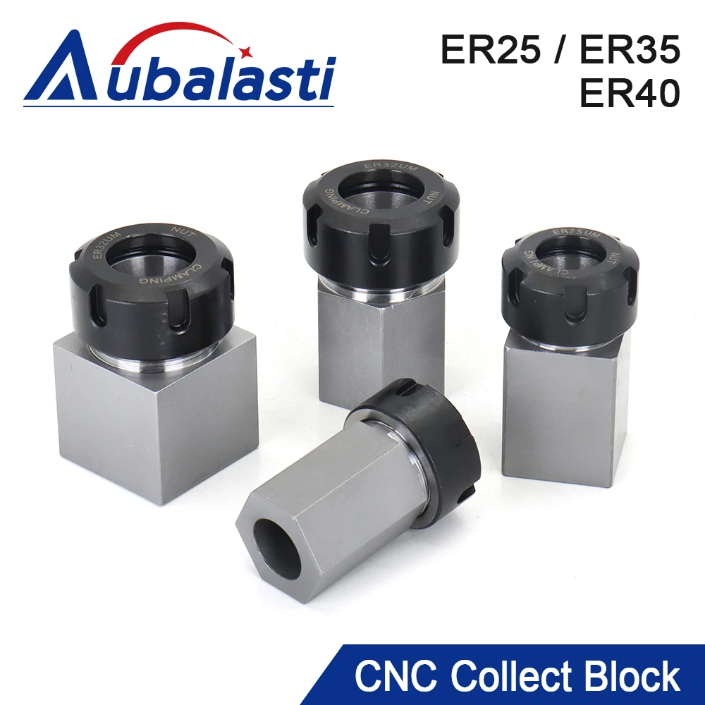 Aubalasti Square HEX Chuck Block ER25 ER32 ER40 Hard Steel ER Spring Chuck Seat for CNC Lathe Machine Motor Shaft Extension Rod