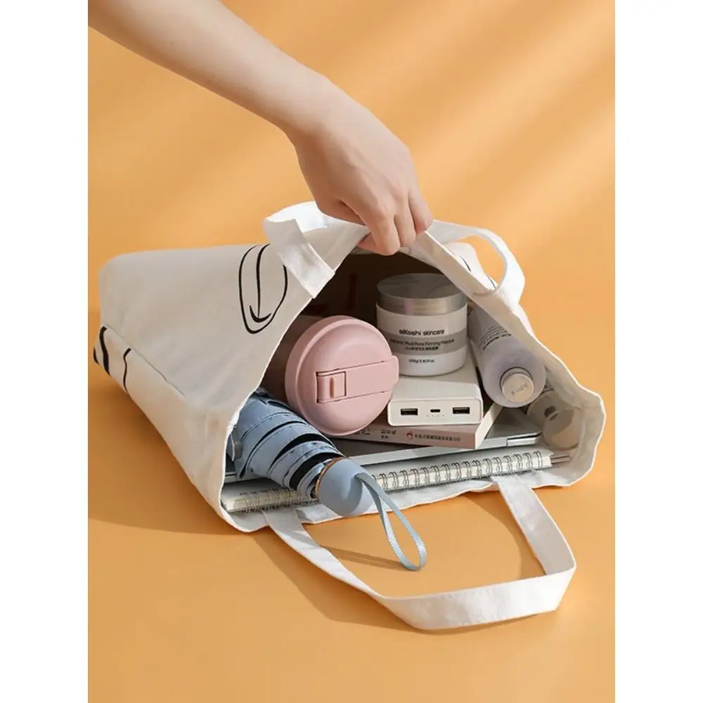 Simple Creative Canvas Shoulder Bag Zipper Shopping Bag Student Storage Bag Artistic Trendy Spring Handbag Accessories