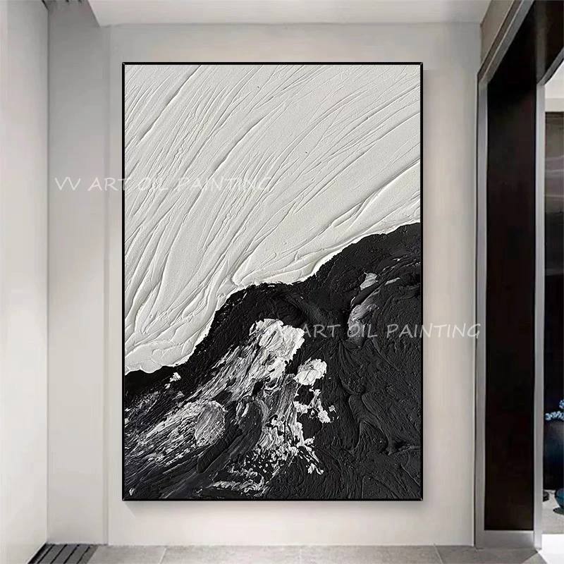 Black grey picturrre texture 2023 handmade oil painting modern canvas wall art sitting room adornment decoration