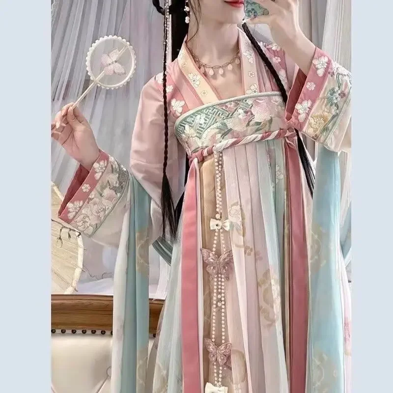 

Tang Dynasty Pink Embroidered Princess Dresses Chinese Traditional Hanfu for Women Ancient Folk Dance Carnival Cosplay Costumes