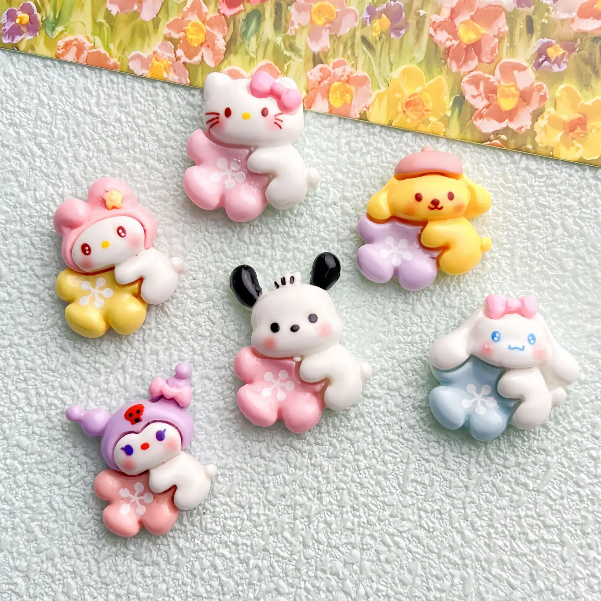 5pcs Cute Sakura Sanrio Cartoon Bright Face cartoon resin flatback cabochons diy crafts supplies