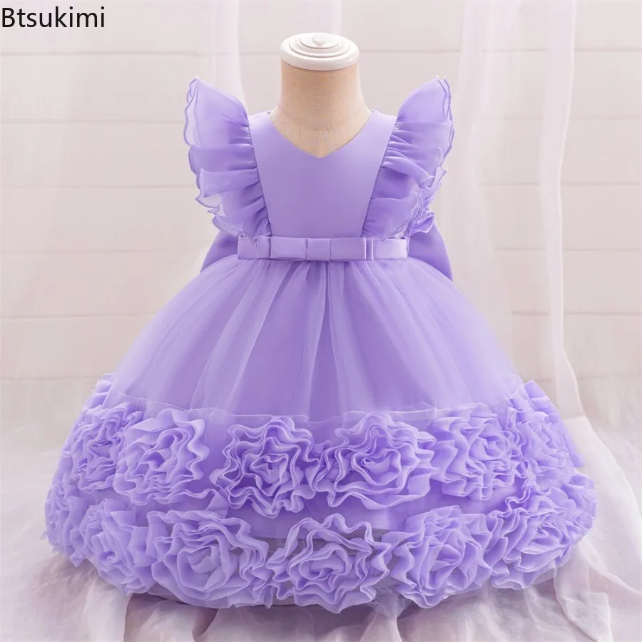Toddler 3D Flower Party Baby Girl Dress Toddler 1st Birthday Bridesmaids Wedding Princess Dresses for Baby Baptism Prom Costumes