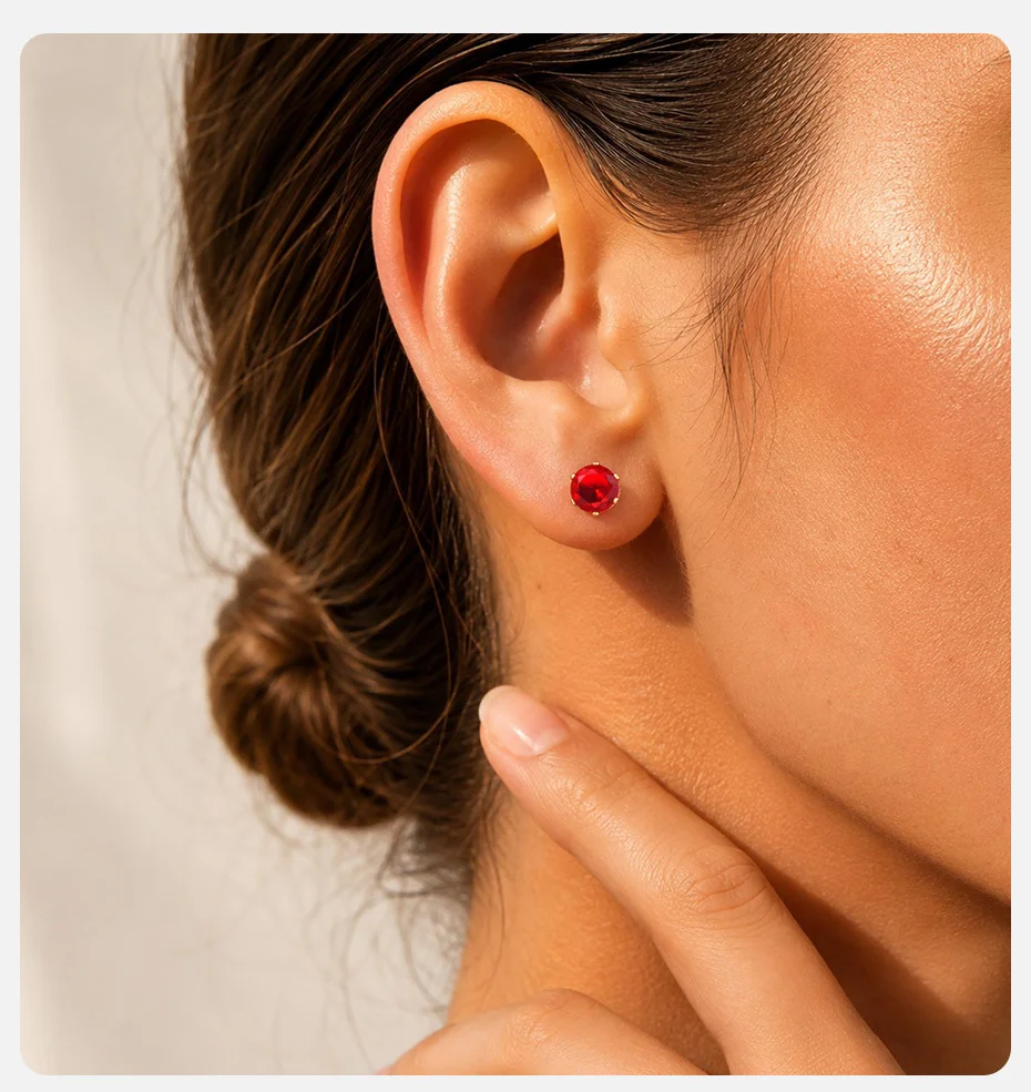 Vnox Vergoldete Bunte Zirkonia-Ohrstecker für Damen, Edelstahl-Geburtsstein-Ohrringe, Statement-Schmuck, Allergiefrei – Detail 2