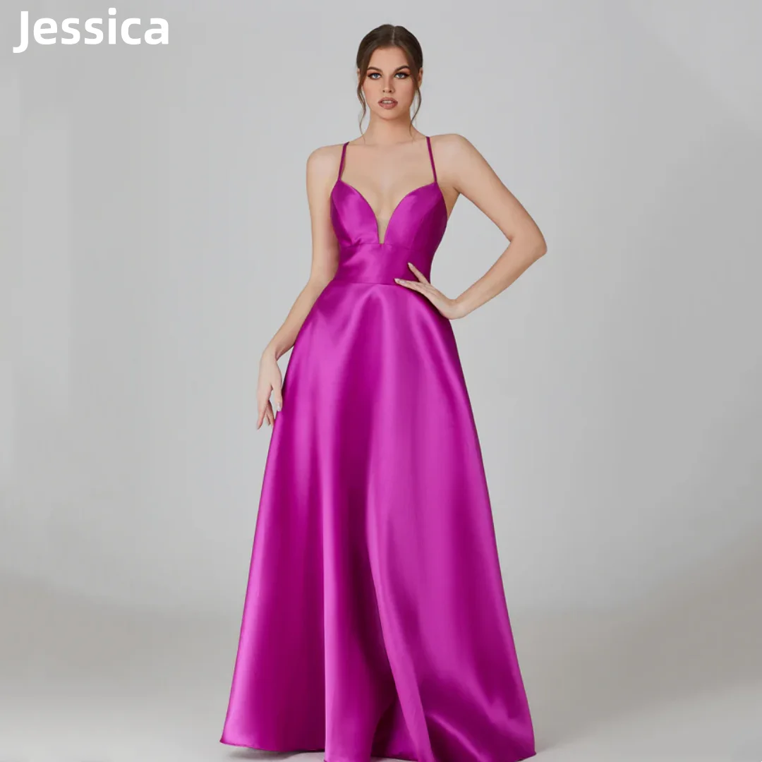 Jessica Purple Prom Dresses A-line Satin Evening Dresses Women's Wedding Dress Formal Party Dresses Vestidos De Noche