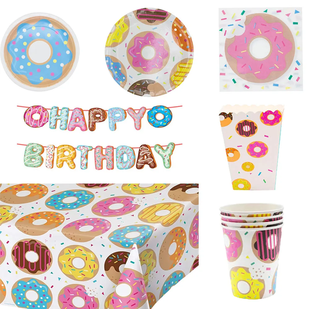 Donuts Dinner Plates Party Supplies Tableware Napkins Tablecloth Balloons Donut Grow Up Birthday Party Baby Shower Decorations