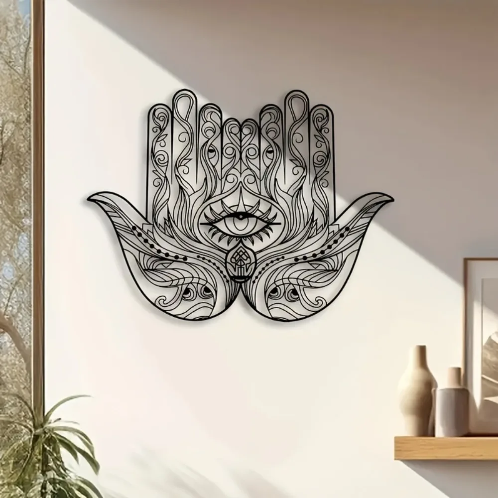 CIFBUY Iron Wall Art Hamsa Hand Evil Eye Metal Sculpture Hanging Plaque Vintage Spiritual Protection Home Decor Ornament Accent