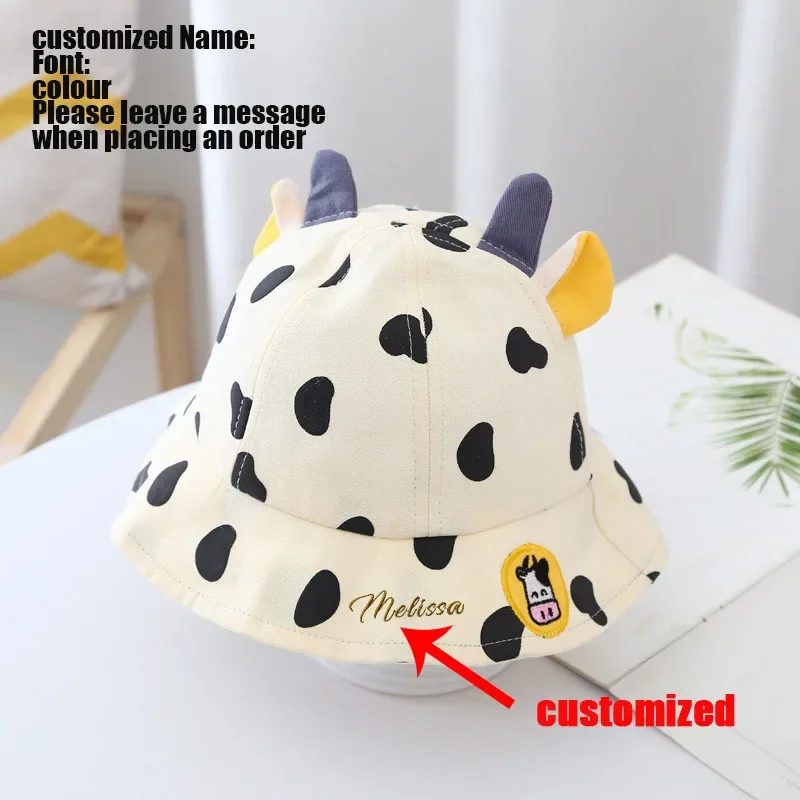 Kids Bucket Hats Korean Cow Shape Baby Cap Thin Trendy Boy Girl Cute Caps Fisherman Hat For Children 1-3Years Custom Baby Name