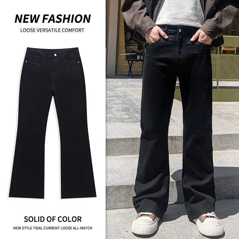 2026 New Unisex Black Washed Denim Trousers Men Stylish American Style Casual Jeans Male Slim Fit Versatile Flared Pants