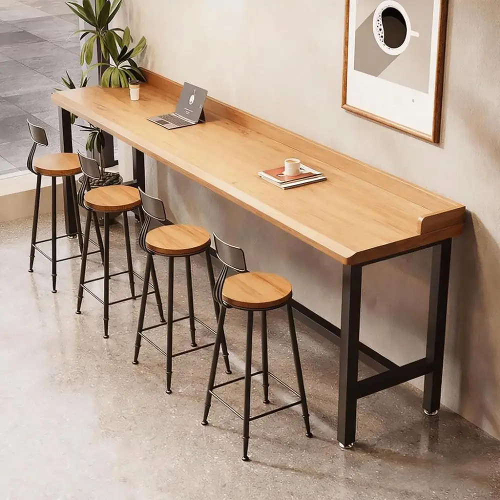 

Барный стол из массива дерева в деревенском стиле, сверхмощный металлический каркас, длинный узкий пабный стол для кухонного острова, кофе-бара, бистро и