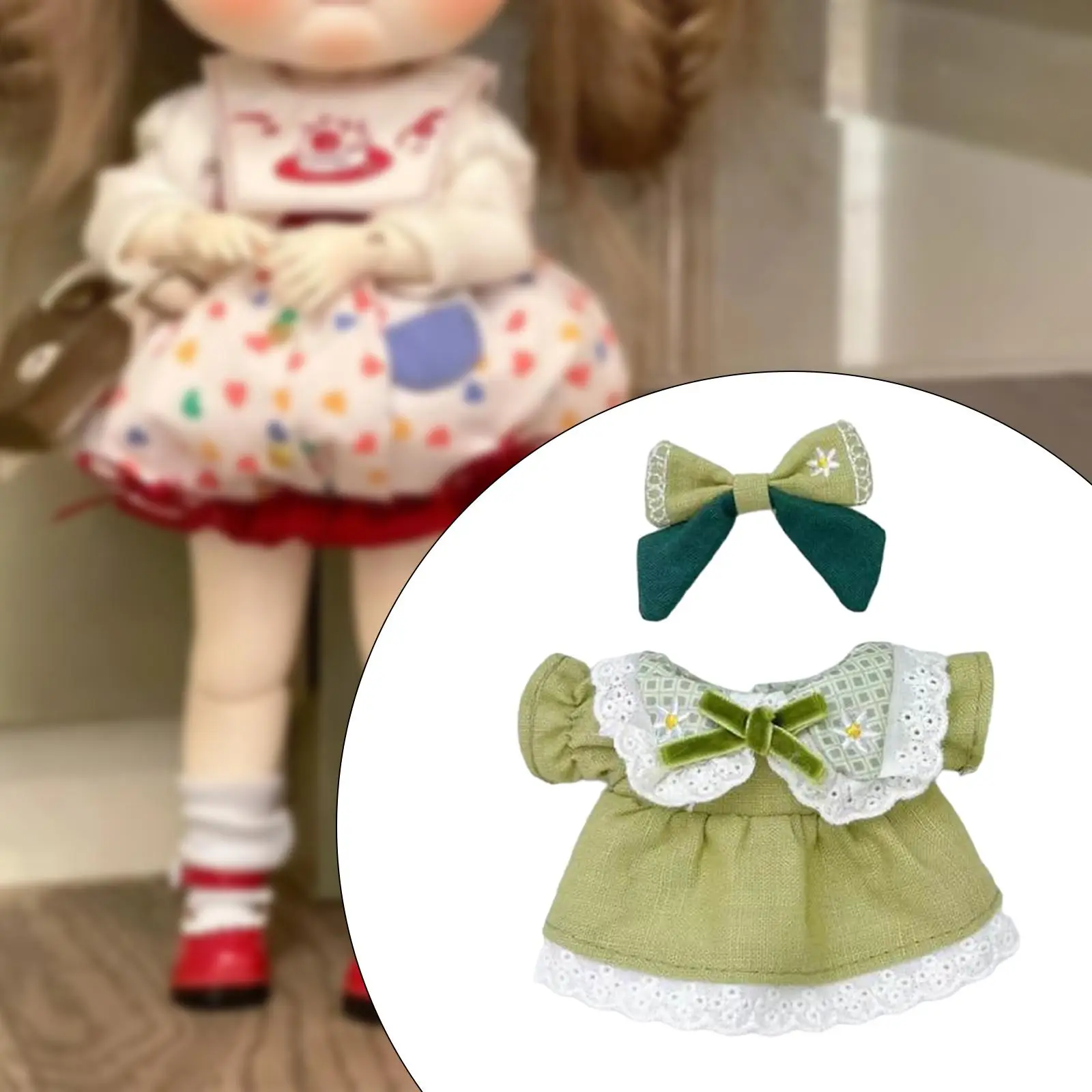 Plush Doll Dress Clothing Educational Flexibility DIY Costumes Fashion Hands on Outfit Dress up with Hair Bow for 6.69inch Doll