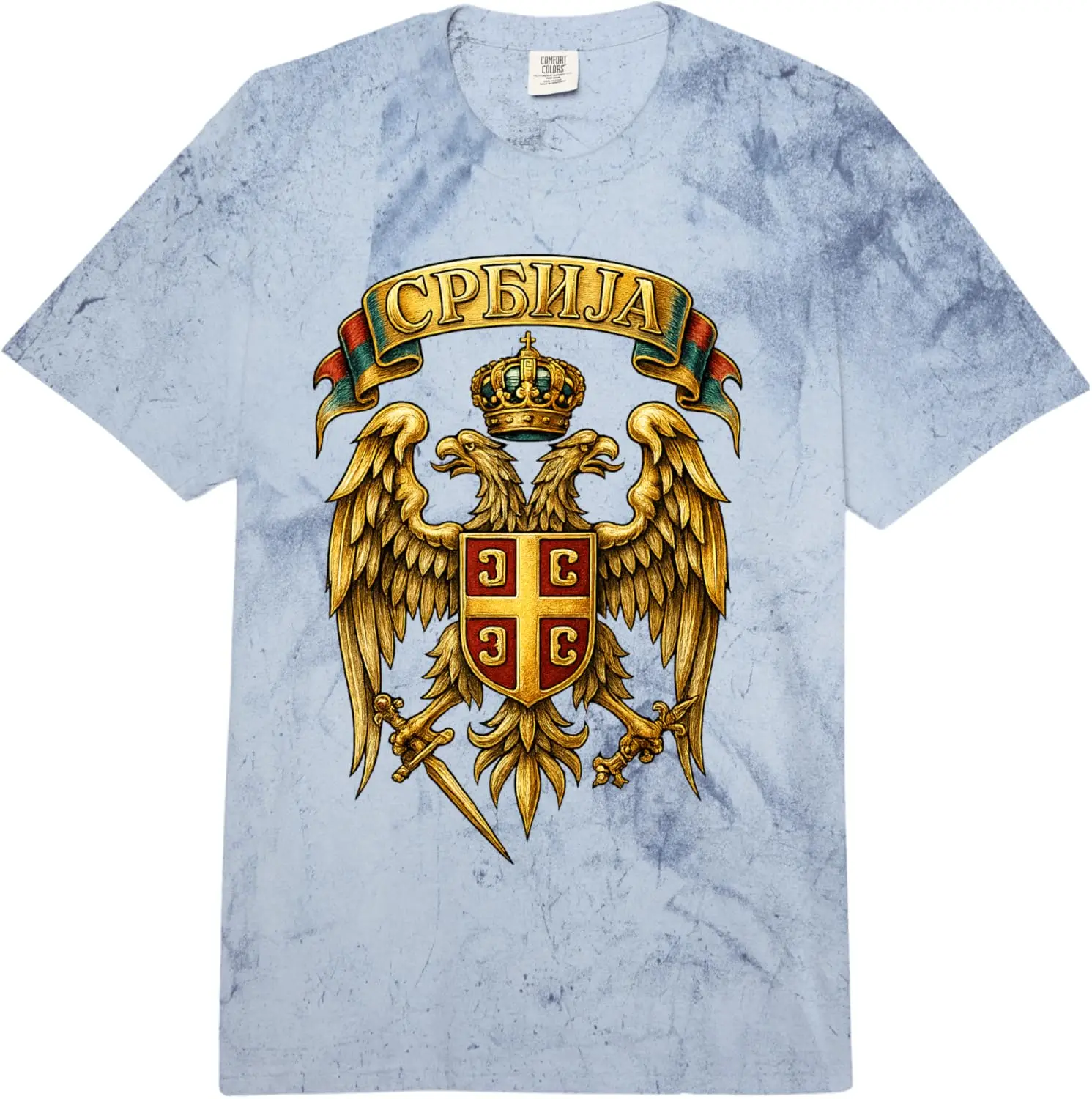 Serbian Coat of Arms - Srbija Flag Comfort Colors Adult Heavyweight T-Shirt Short Sleeve Casual 100% Cotton Shift