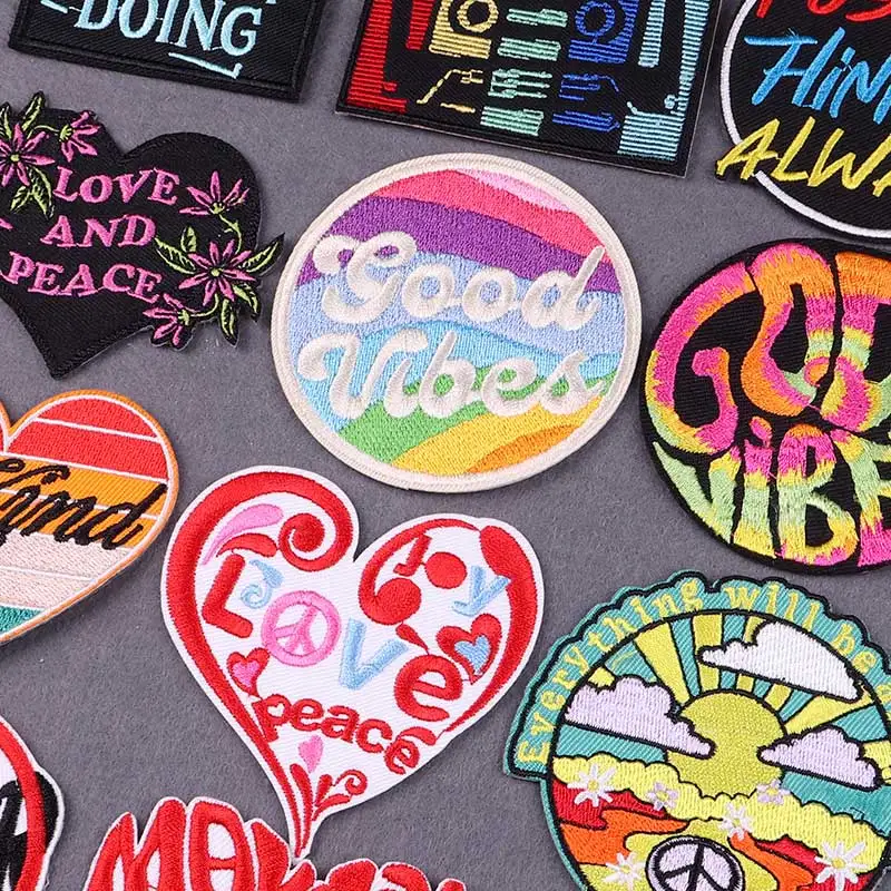 Embroidery Patch Positive Slogan Patches For Clothing DIY Love And Peace Stripes Iron On Patches On Clothes Badges On Backpack