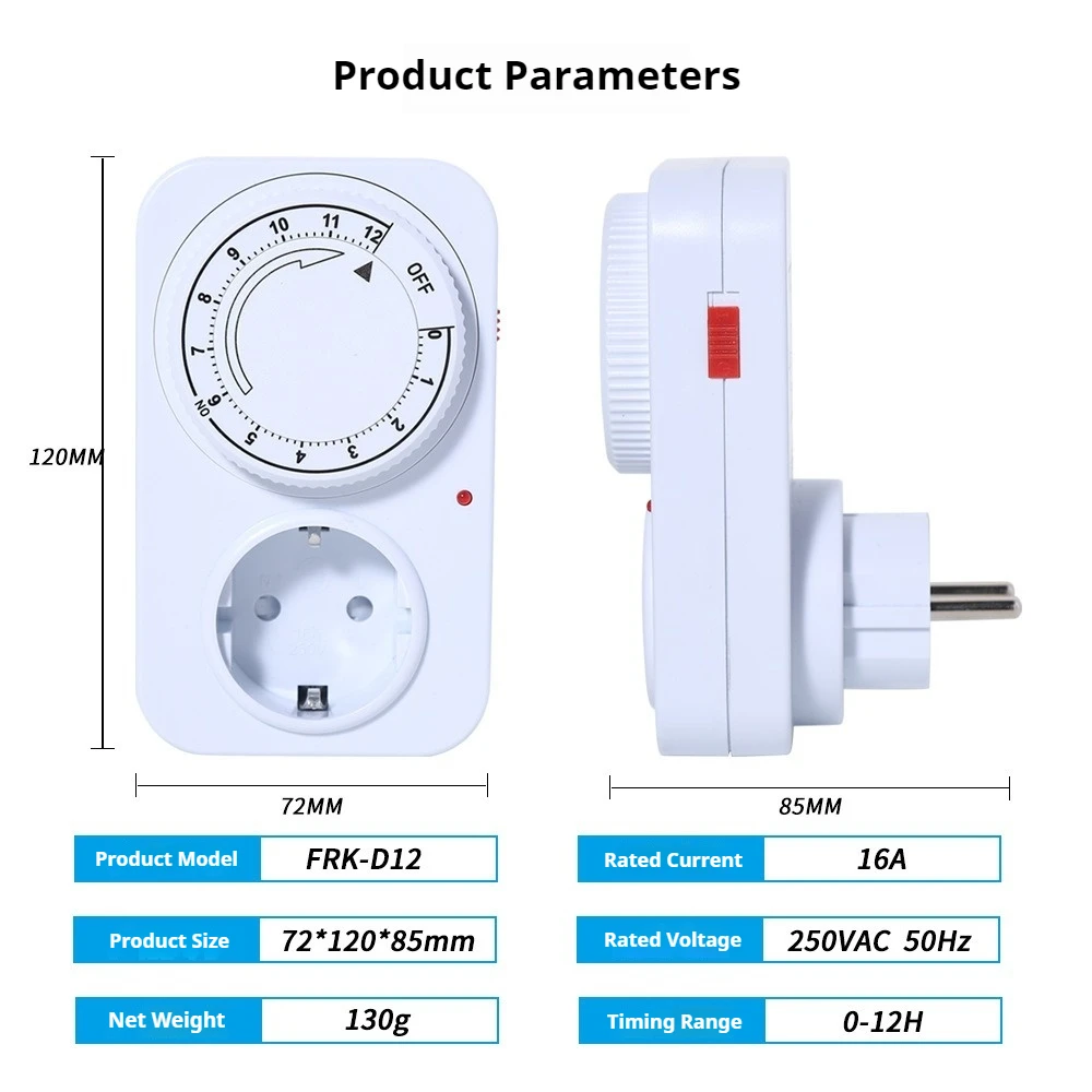 

Mechanical Timer Socket 12-Hour Timing Power-off Time Control Switch Electrical Outlet 16A 3680W Timer for Lamp Water Pump