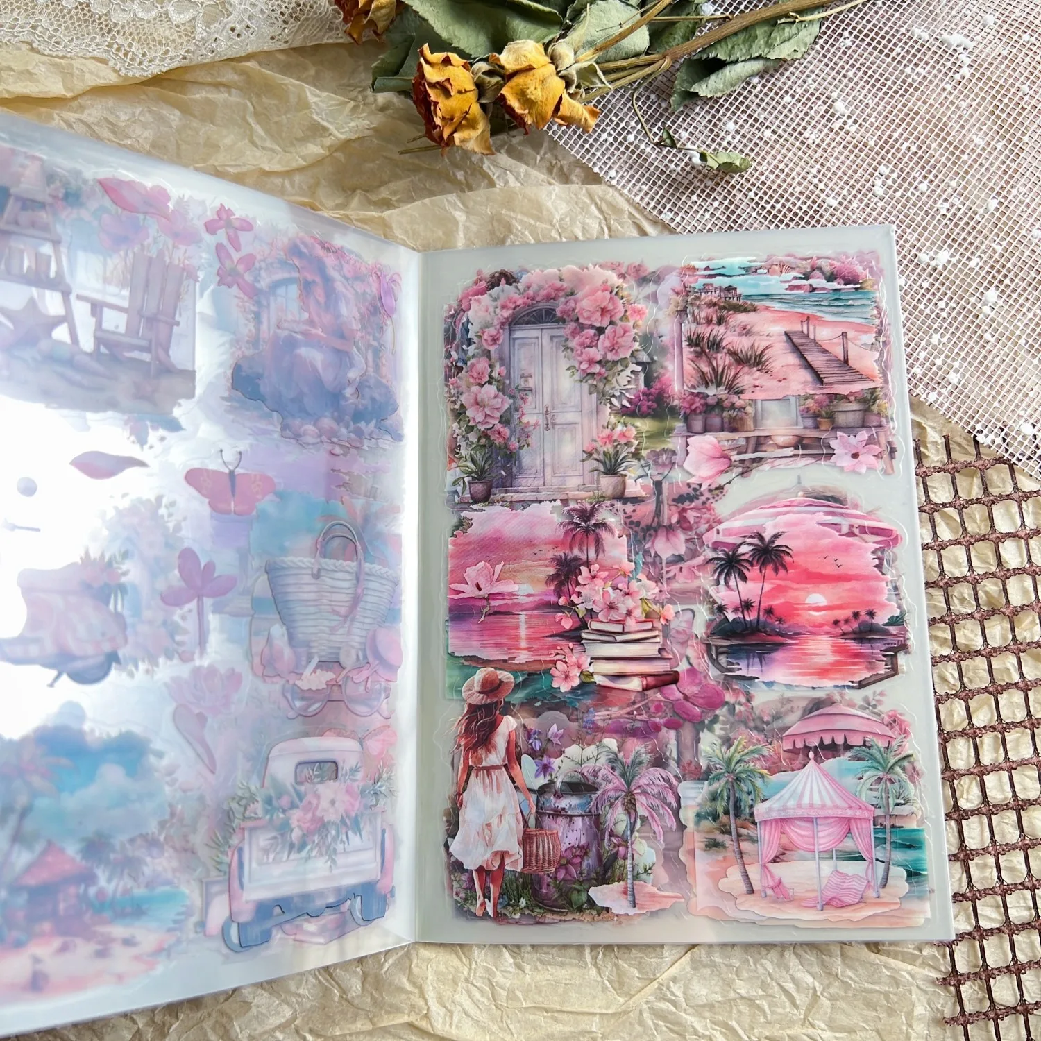 20 枚のヴィンテージ PET ステッカー スクラップブッキング用の本 レトロアートクラフト用品 DIY プロジェクトやプランナー用のクリエイティブステッカー